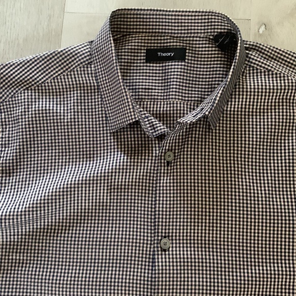 Theory Button Up Shirt navy tan cream size L - Picture 6 of 10